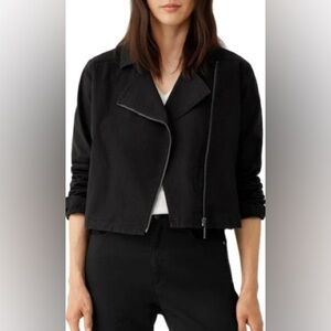 Eileen Fisher Organic Cotton Notch Collar Jacket Women’s Black Moto Size Large